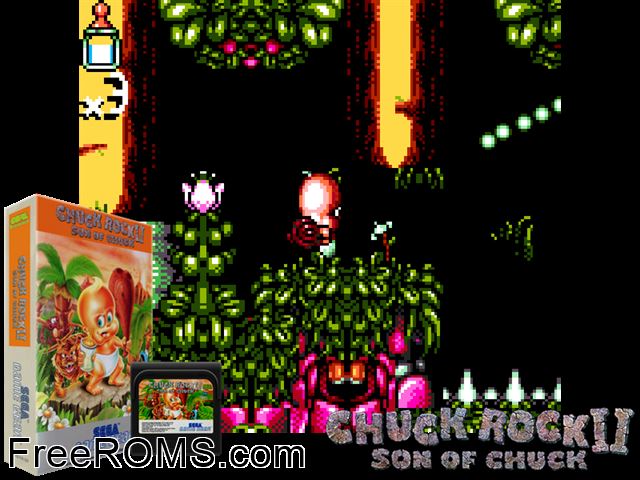 Chuck Rock 2 Game Gear game showing 3D box cover and gameplay screenshot